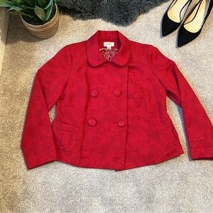 Talbots Size M Jacquard Double Breasted Blazer in Red Fits 10/12